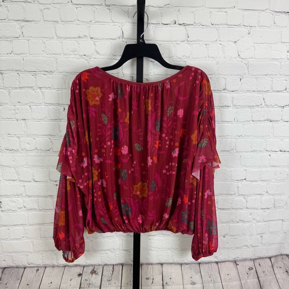 Free People Wildflower Honey Mesh Floral Ruffle Top Size Small - Picture 4 of 7